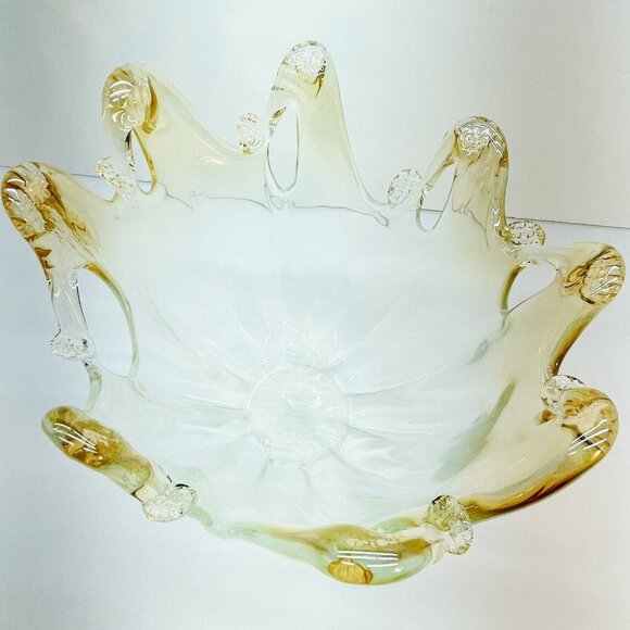 XL Amber Art Glass Console Centerpiece Handmade Submerged Sommerso Murano? Italy - Picture 8 of 9